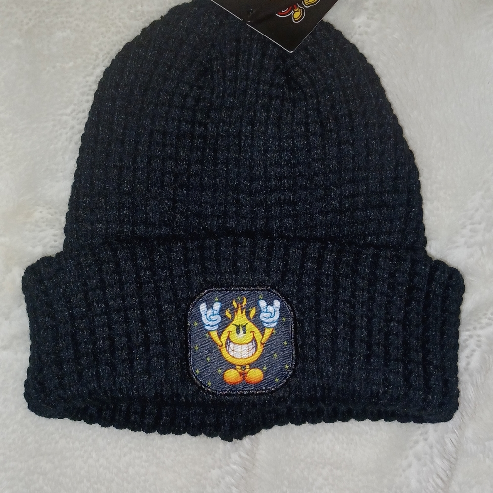 World Industries flameboy knit embroided black beanie brand new OSFM